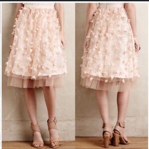 Anthropologie Eva Franco Pink Rose Tulle Skirt with 3D Floral Details - Size 2,